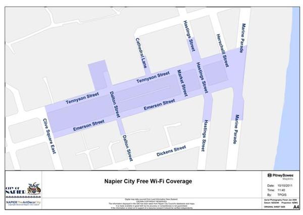 Map of free wifi area in Napier CBD